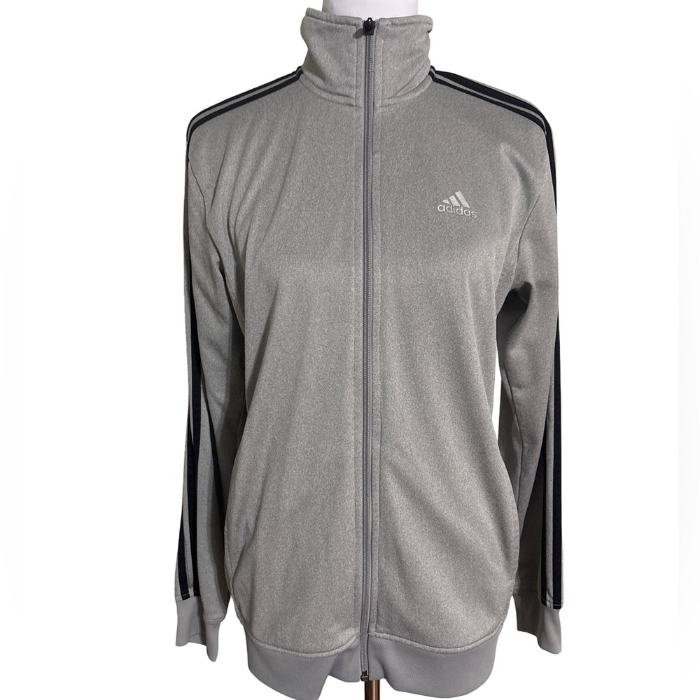 Adidas Gray Track Jacket Loose Fit Black Stripes